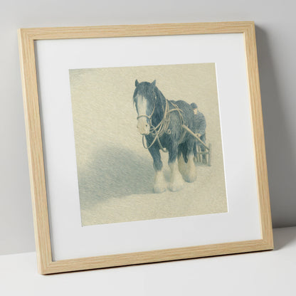 Steadfast in the Field working horse art print in natural frame