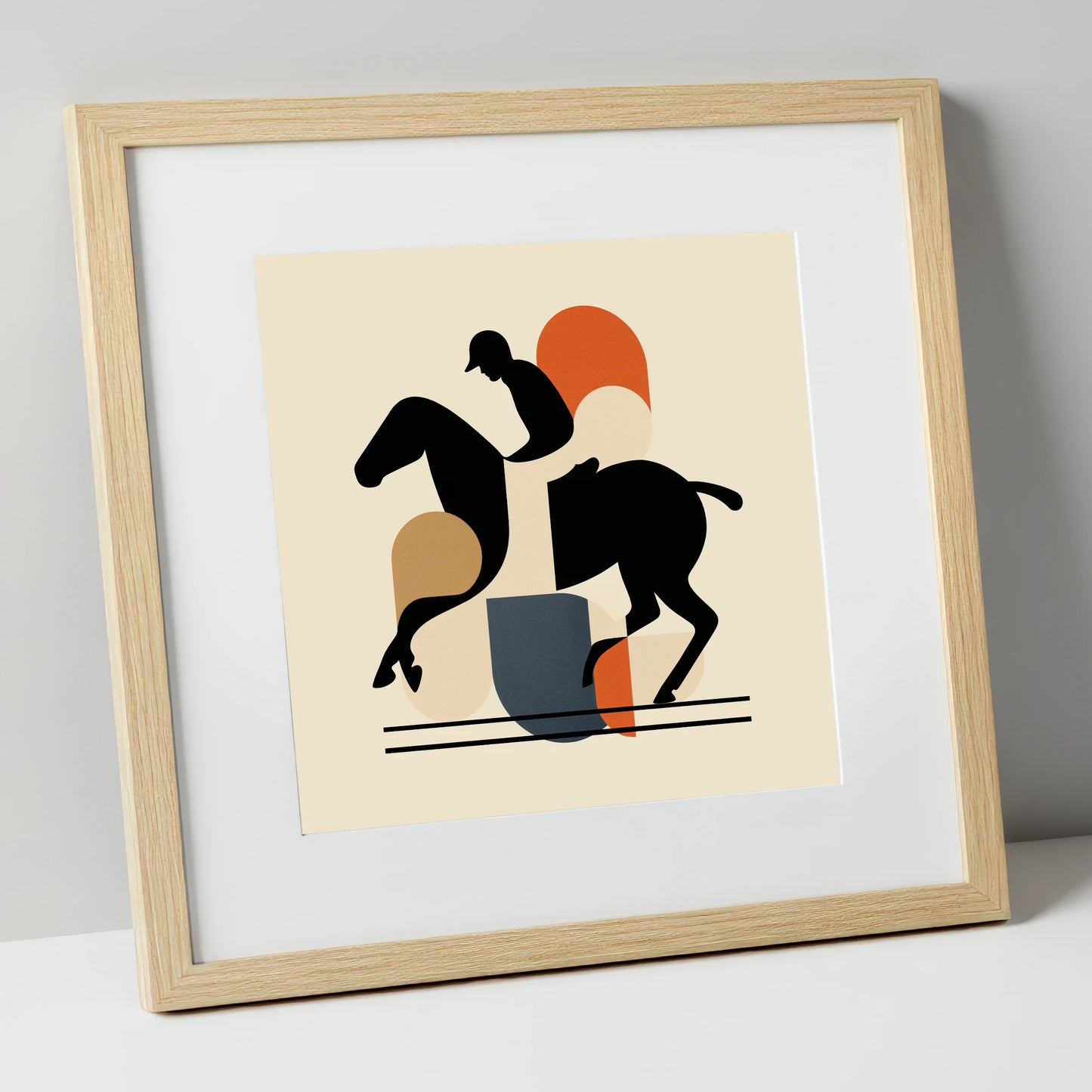 Retro Polo Silhouette polo horse art print in natural frame