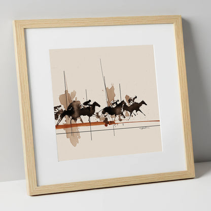 Surge to the Wire racing horse art print in natural frame