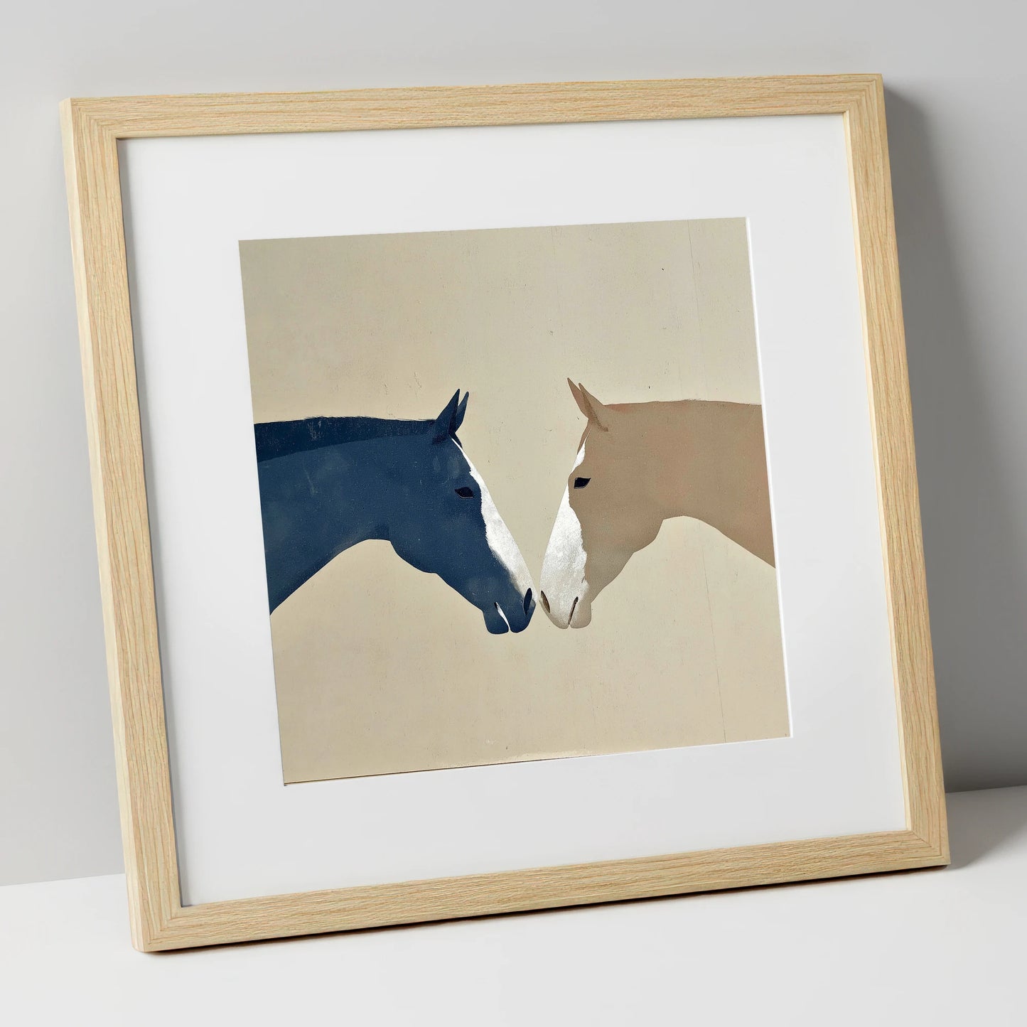 Kindred Spirits horse portrait art print in natural frame