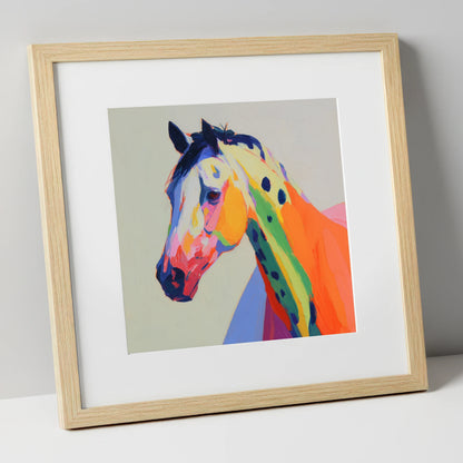Vibrant Appaloosa Spirit horse breed art print in natural frame