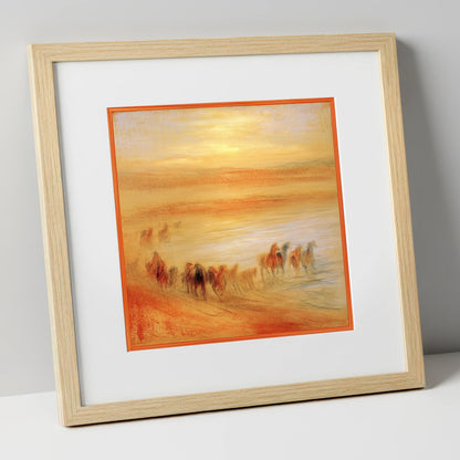 Terracotta Sunrise Herd horse landscape art print in natural frame