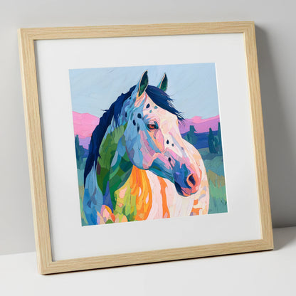 Prismatic Spirit horse breed art print in natural frame