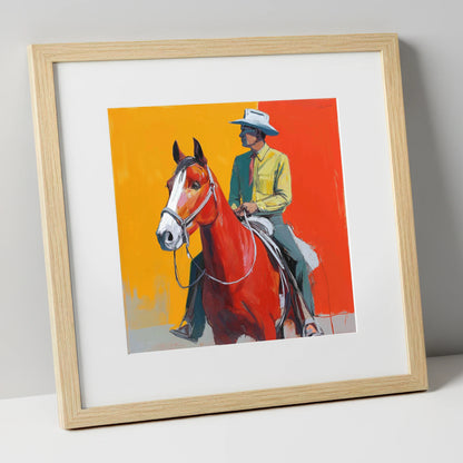 Vivid Horizon Rider western horse art print in natural frame