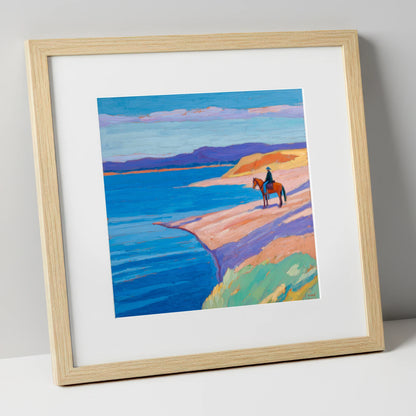 Edge of the Azure beach horse art print in natural frame
