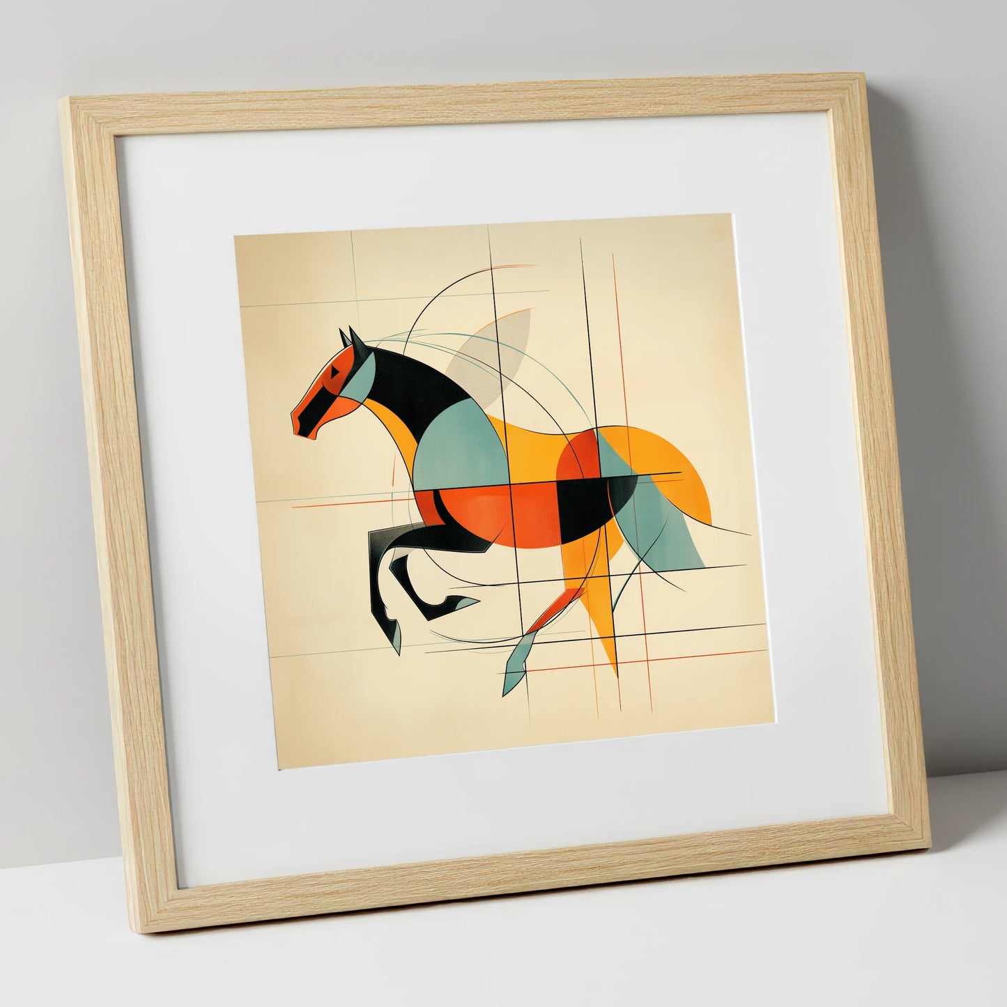 Rhythm in Motion racing horse art print in natural frame