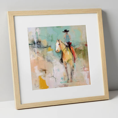 Painted Western Silhouette western horse art print in natural frame
