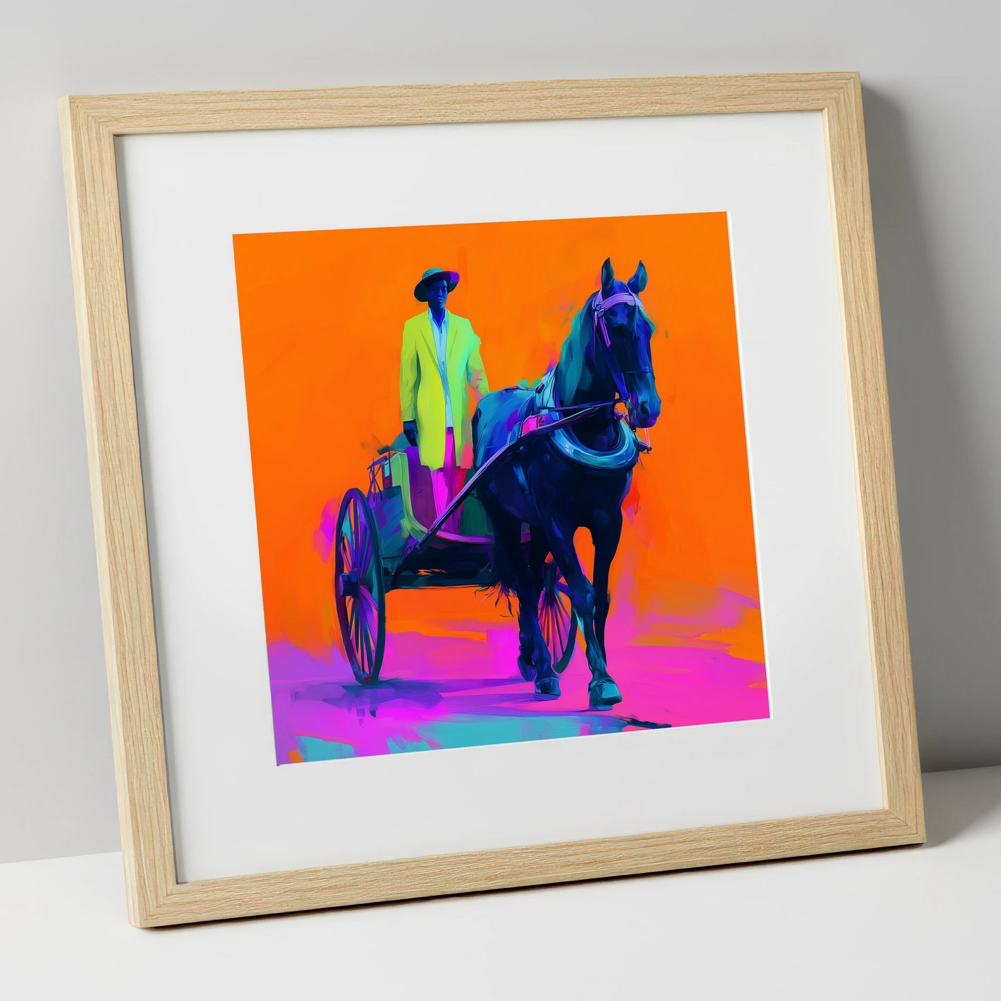 Electric Harness Horse working horse art print in natural frame