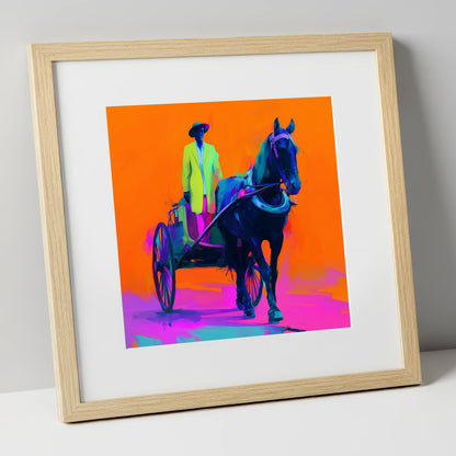 Electric Harness Horse working horse art print in natural frame