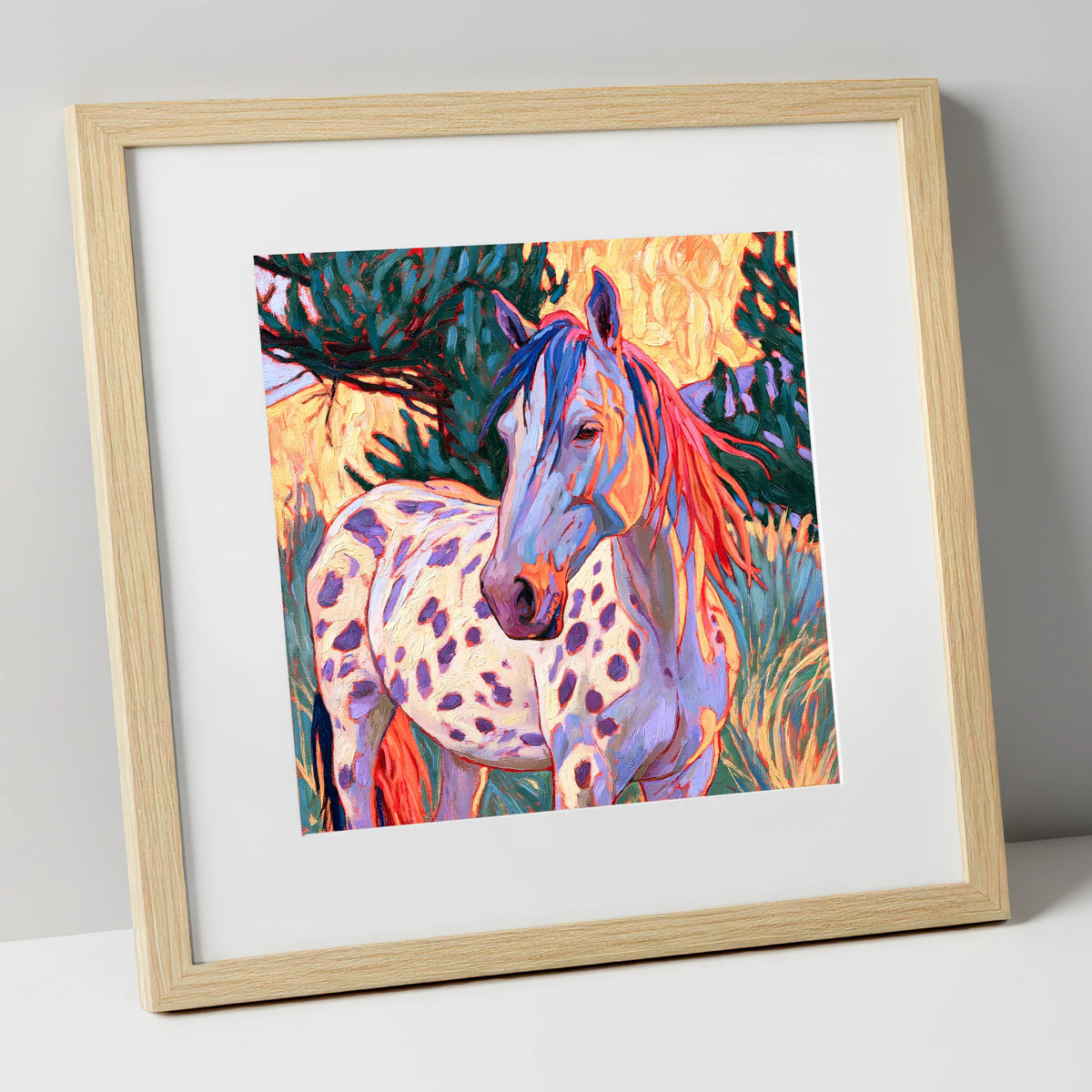 Colourful Spotted Appaloosa Horse horse breed art print in natural frame