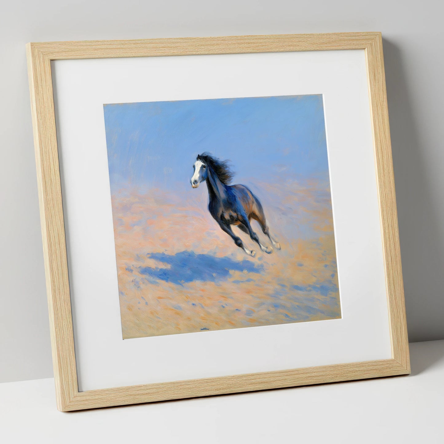 Sunlit Gallop horse breed art print in natural frame
