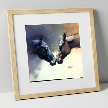 A Quiet Greeting horse portrait art print in natural frame