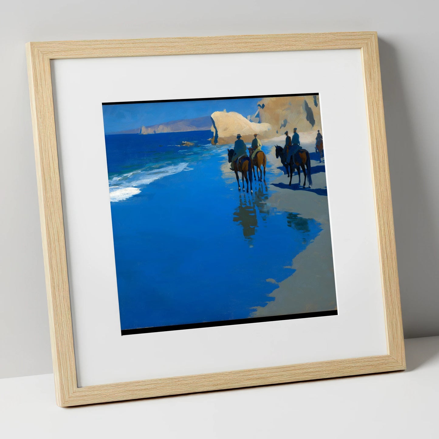 The Azure Shoreline horse landscape art print in natural frame