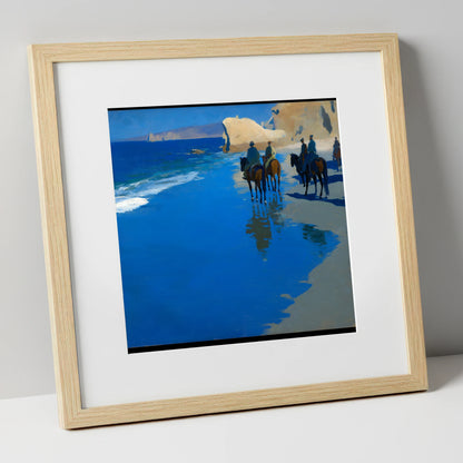The Azure Shoreline horse landscape art print in natural frame