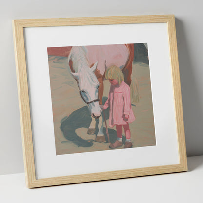 A Quiet Understanding horse & rider art print in natural frame