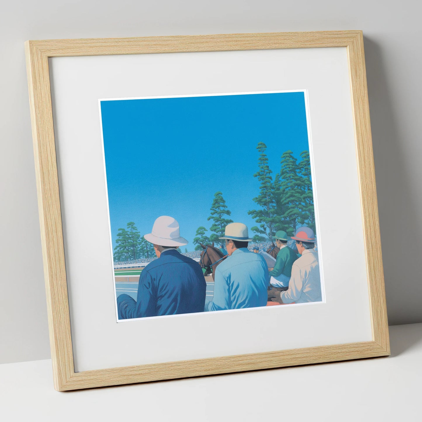 Trackside Anticipation racing horse art print in natural frame