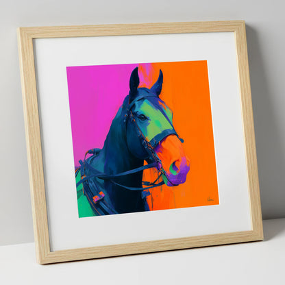 The Electric Workhorse working horse art print in natural frame