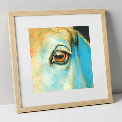 The Azure Gaze horse portrait art print in natural frame