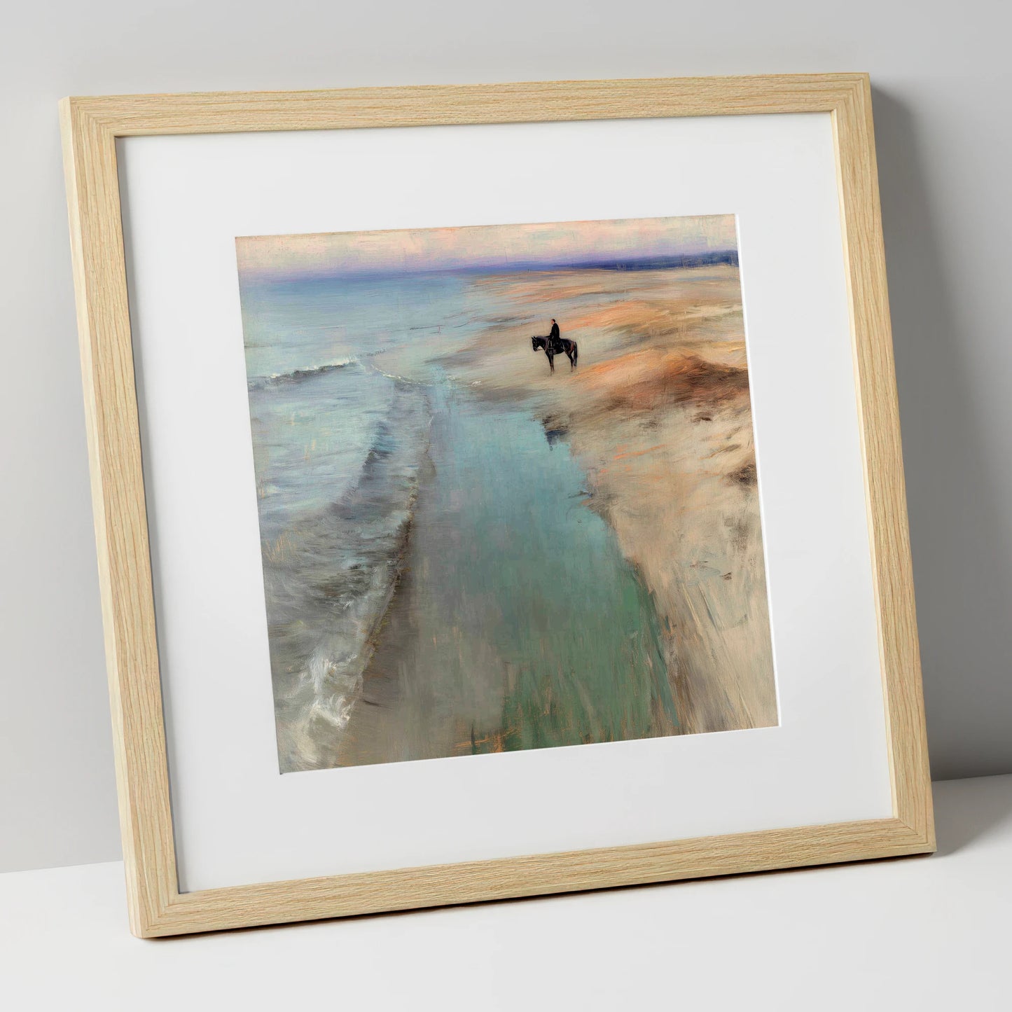Solitude on the Sands horse landscape art print in natural frame