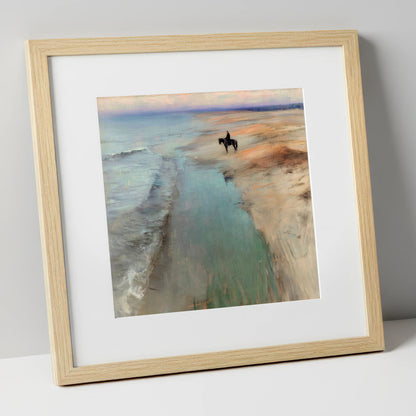 Solitude on the Sands horse landscape art print in natural frame