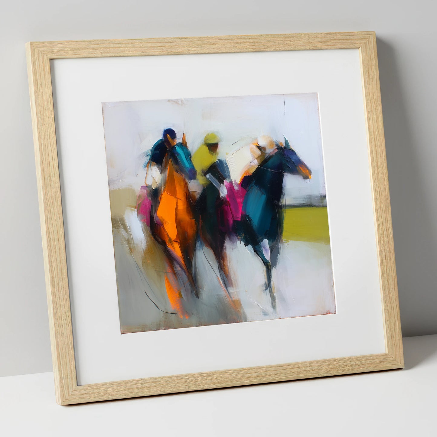 The Colour of Speed racing horse art print in natural frame