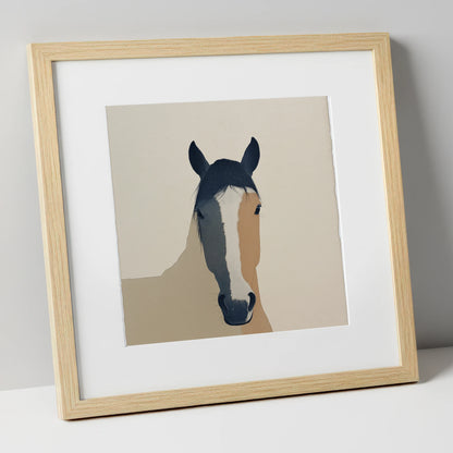 Contemporary Painted Blaze horse portrait art print in natural frame