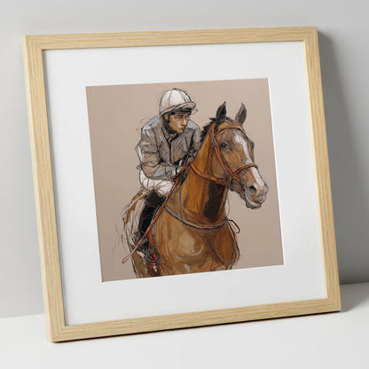 Moments Before the Off racing horse art print in natural frame