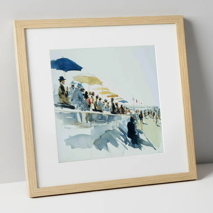 Gathering at the Rails racing horse art print in natural frame