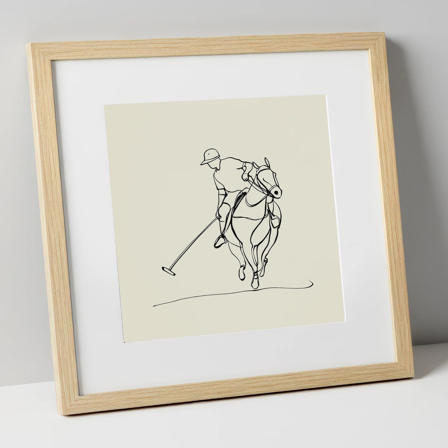 The Elegant Chukka polo horse art print in natural frame