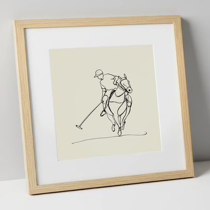 The Elegant Chukka polo horse art print in natural frame