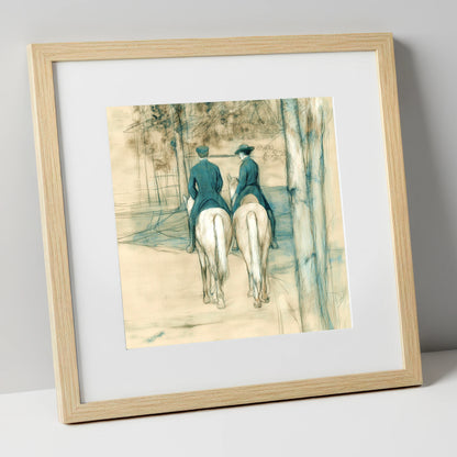 The Woodland Hack horse & rider art print in natural frame