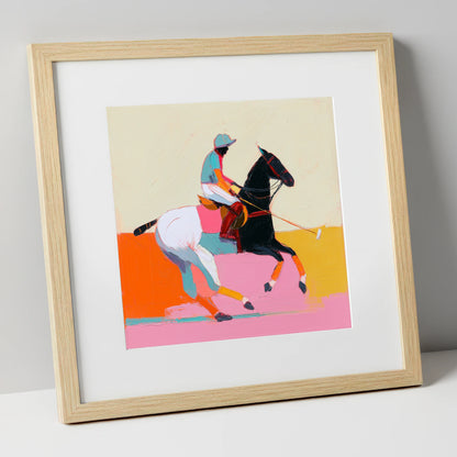 Vivid High Goal polo horse art print in natural frame