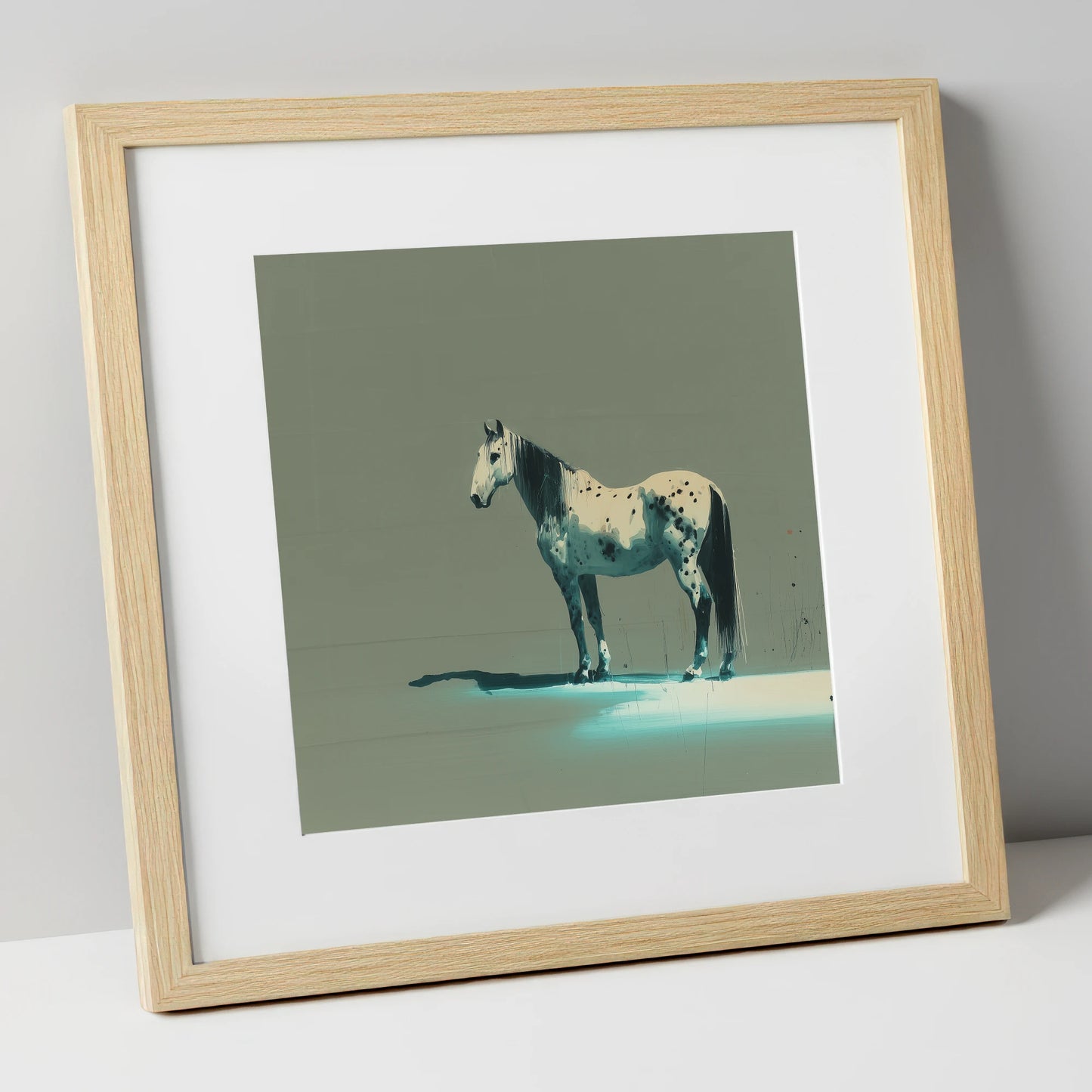 Teal Shadow Appaloosa horse breed art print in natural frame