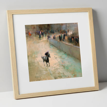 Echoes of the Track racing horse art print in natural frame