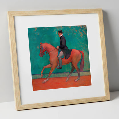 The Emerald Passage dressage horse art print in natural frame