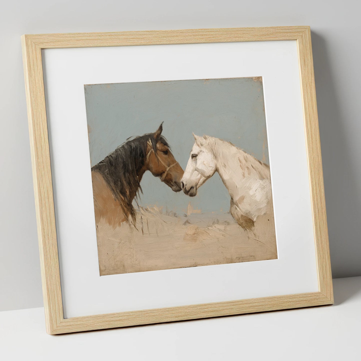 Kindred Spirits horse portrait art print in natural frame