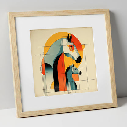 Structured Harmony mare & foal art print in natural frame