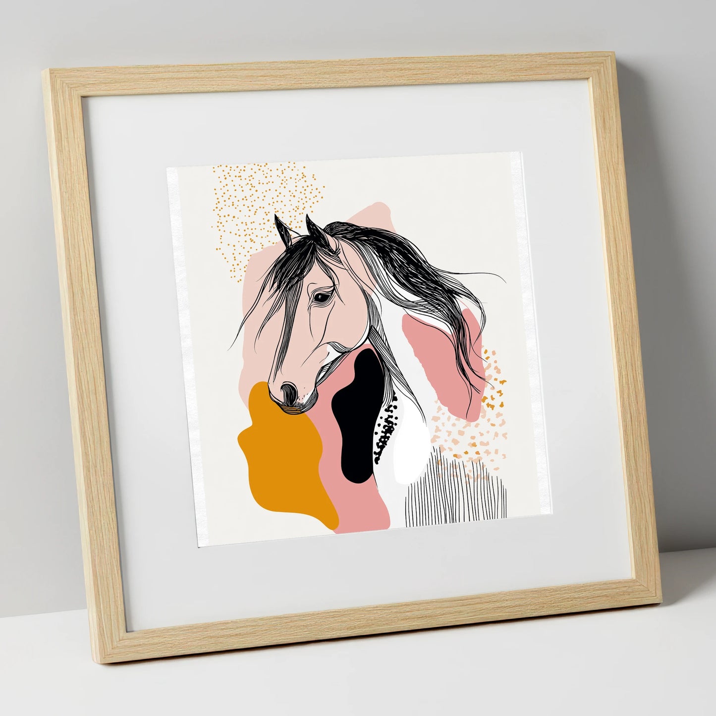 Graphic Equine Elegance horse & rider art print in natural frame