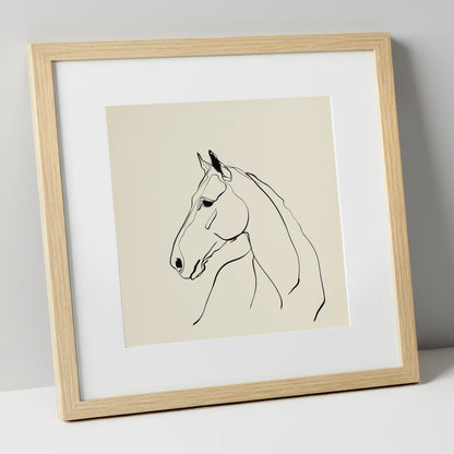 Fluid Equine Profile horse portrait art print in natural frame