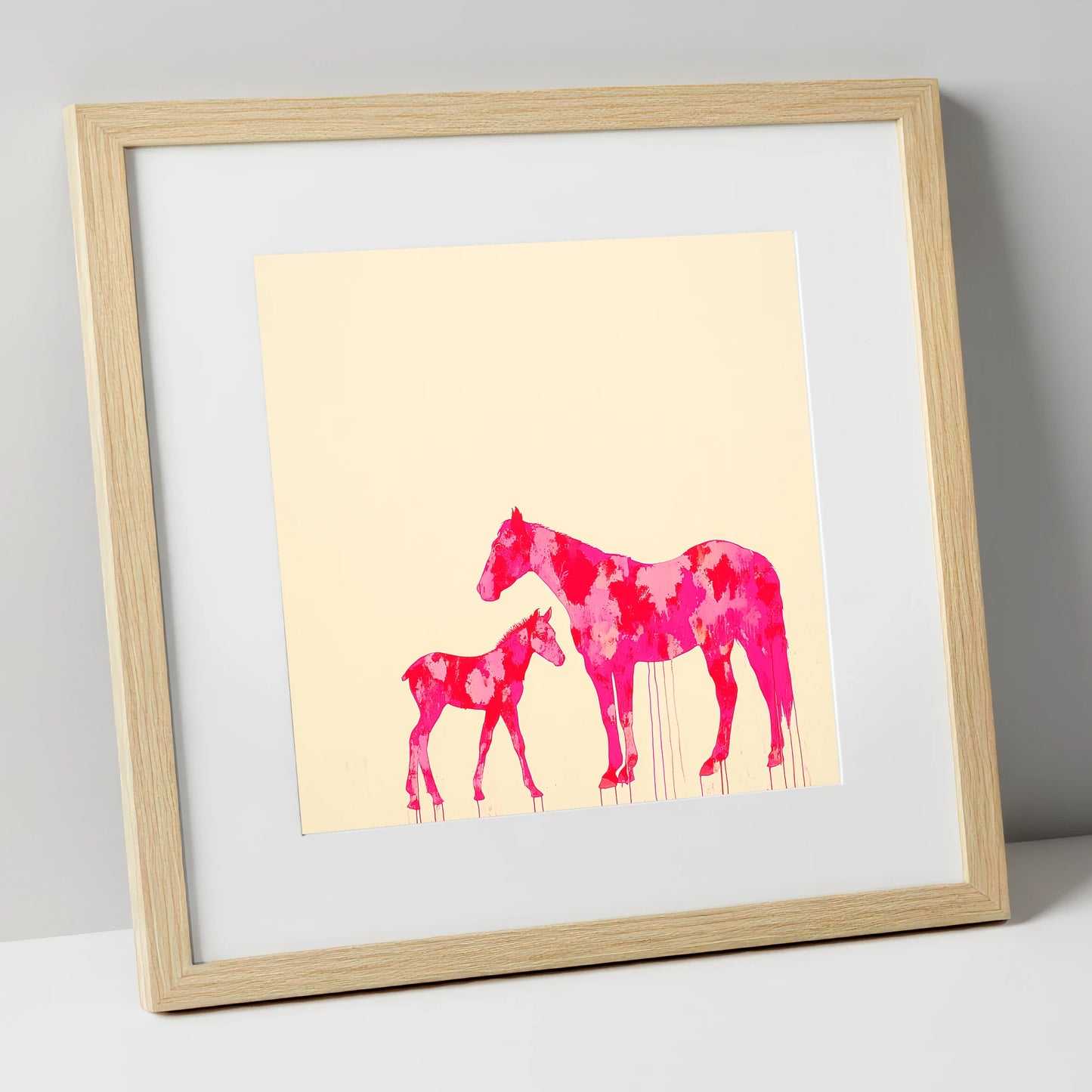 Magenta Mare and Foal mare & foal art print in natural frame
