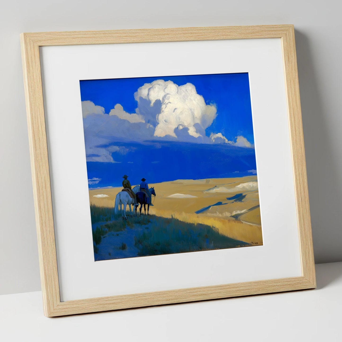 Beneath the Cobalt Sky horse landscape art print in natural frame