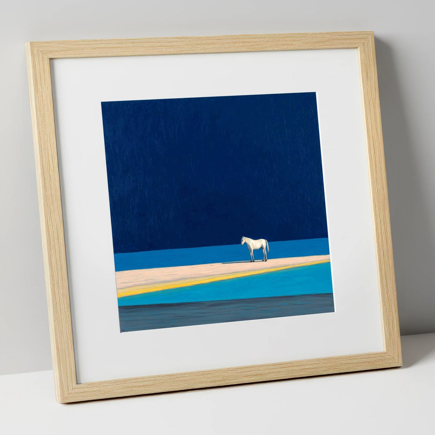 Midnight Blue Horizon horse landscape art print in natural frame