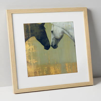 Quiet Connection horse portrait art print in natural frame