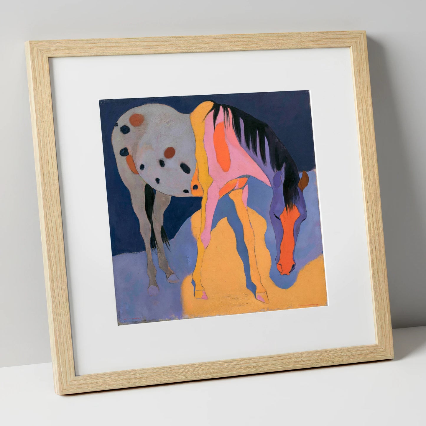 Vibrant Grazing Appaloosa Horse horse breed art print in natural frame