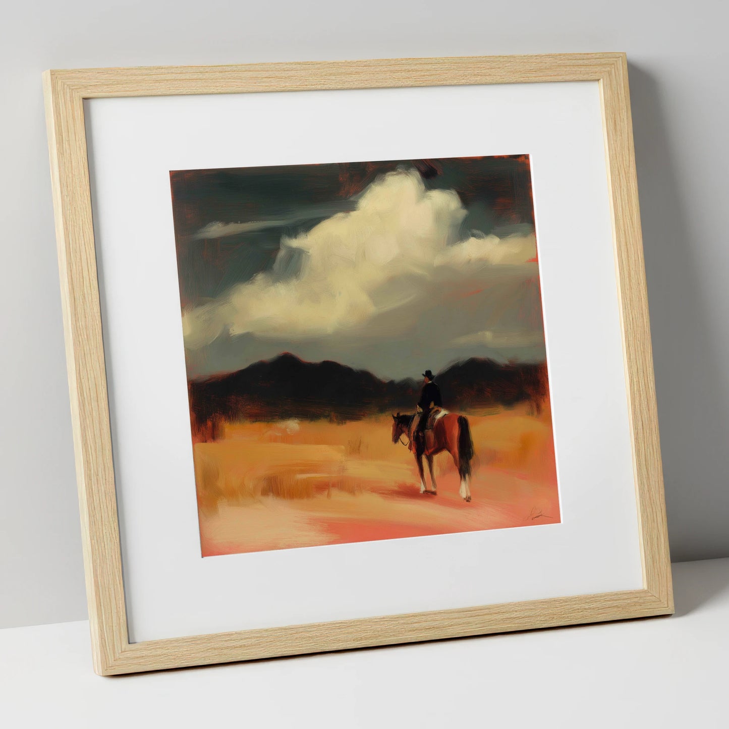 Distant Horizons western horse art print in natural frame