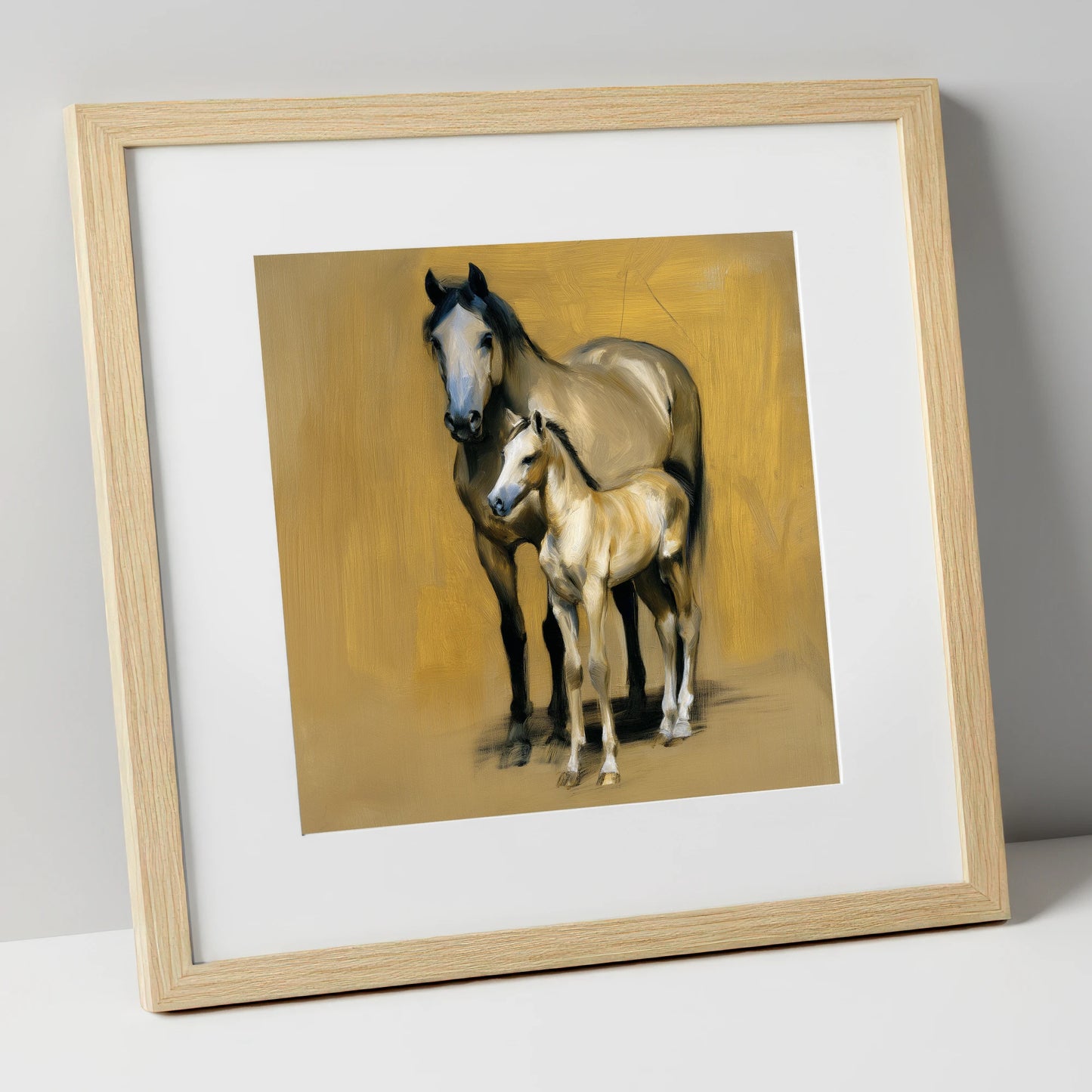 A Mother's Watch mare & foal art print in natural frame