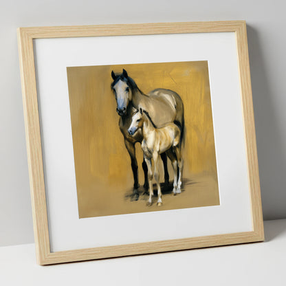 A Mother's Watch mare & foal art print in natural frame