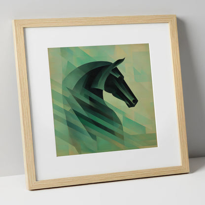 Modernist Equine Profile horse portrait art print in natural frame