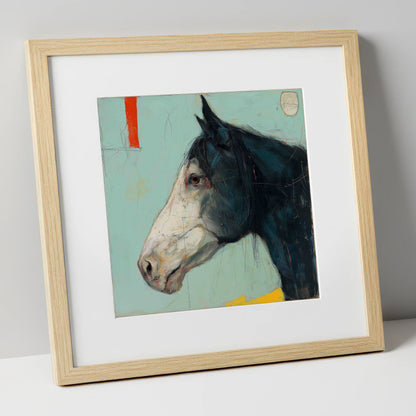 Abstract Equine Profile horse portrait art print in natural frame