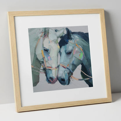 A Quiet Connection horse portrait art print in natural frame
